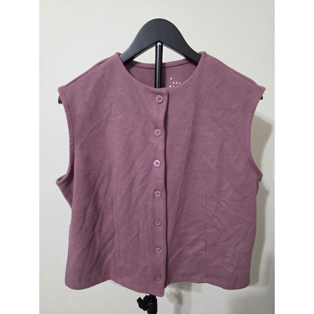 A New Day Womens Mauve Button-Front Knit Vest Sleeveless Top XL NWT E7GY48